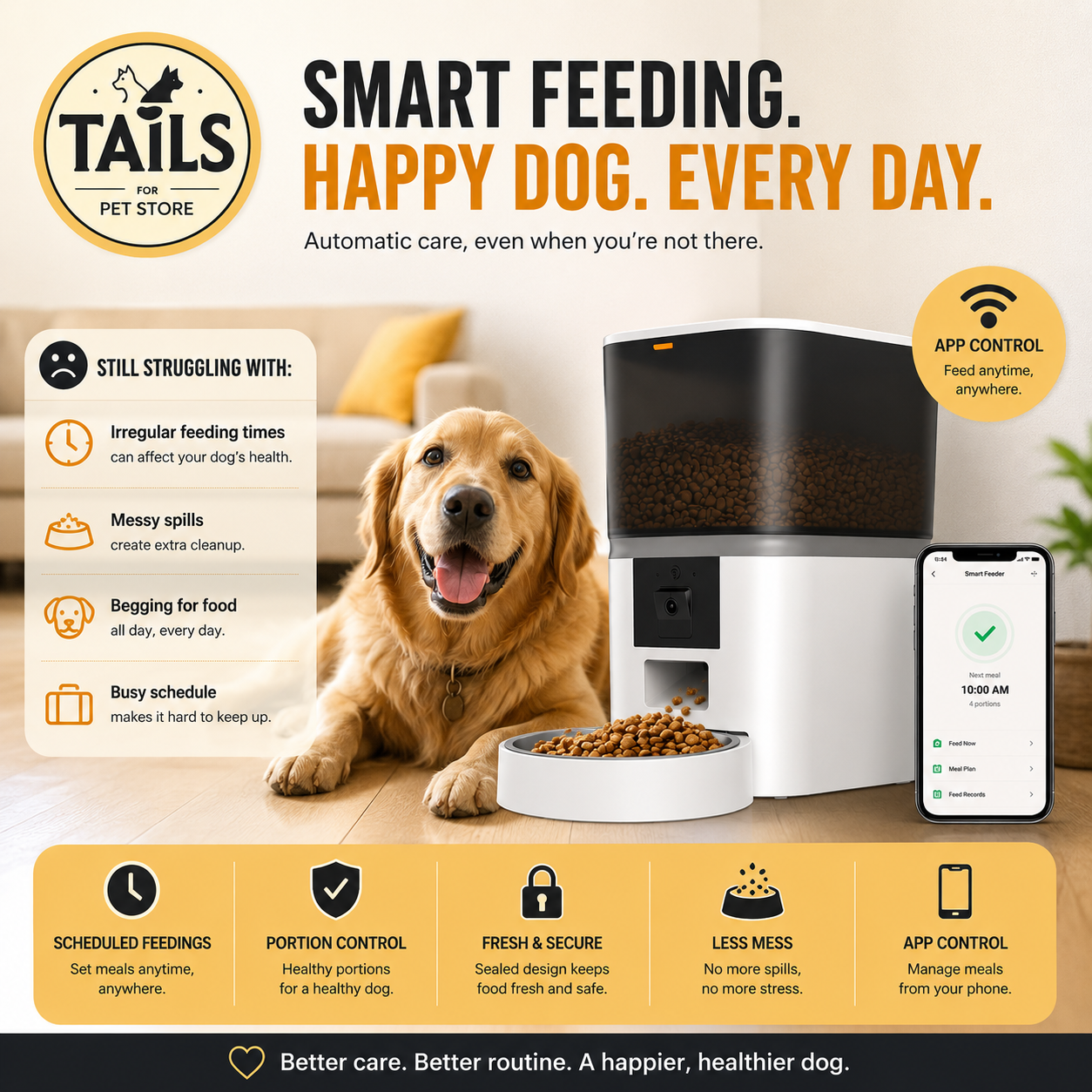 TailsPetStore SmartFeast Automatic Pet Feeder - Smarter Feeding, Healthier Pets with Camera (6L Capacity)