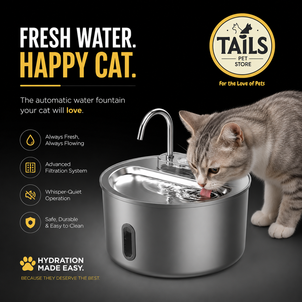 TailsPetStore Smart Stainless Steel Pet Water Dispenser - Healthy Hydration Made Easy