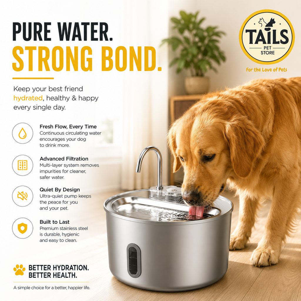 TailsPetStore Smart Stainless Steel Pet Water Dispenser - Healthy Hydration Made Easy