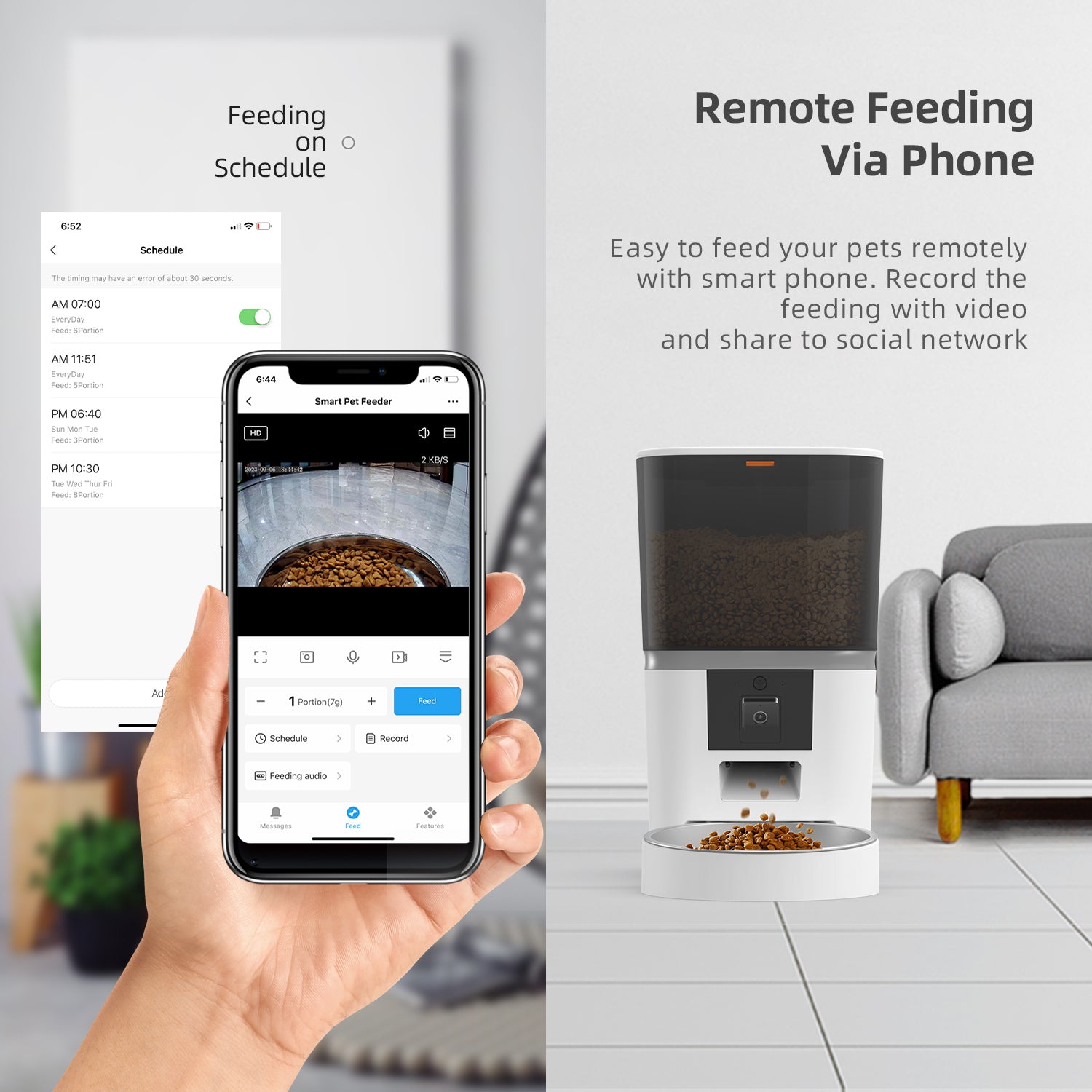 Distributeur automatique intelligent pour animaux de compagnie avec caméra (capacité de 6 L)