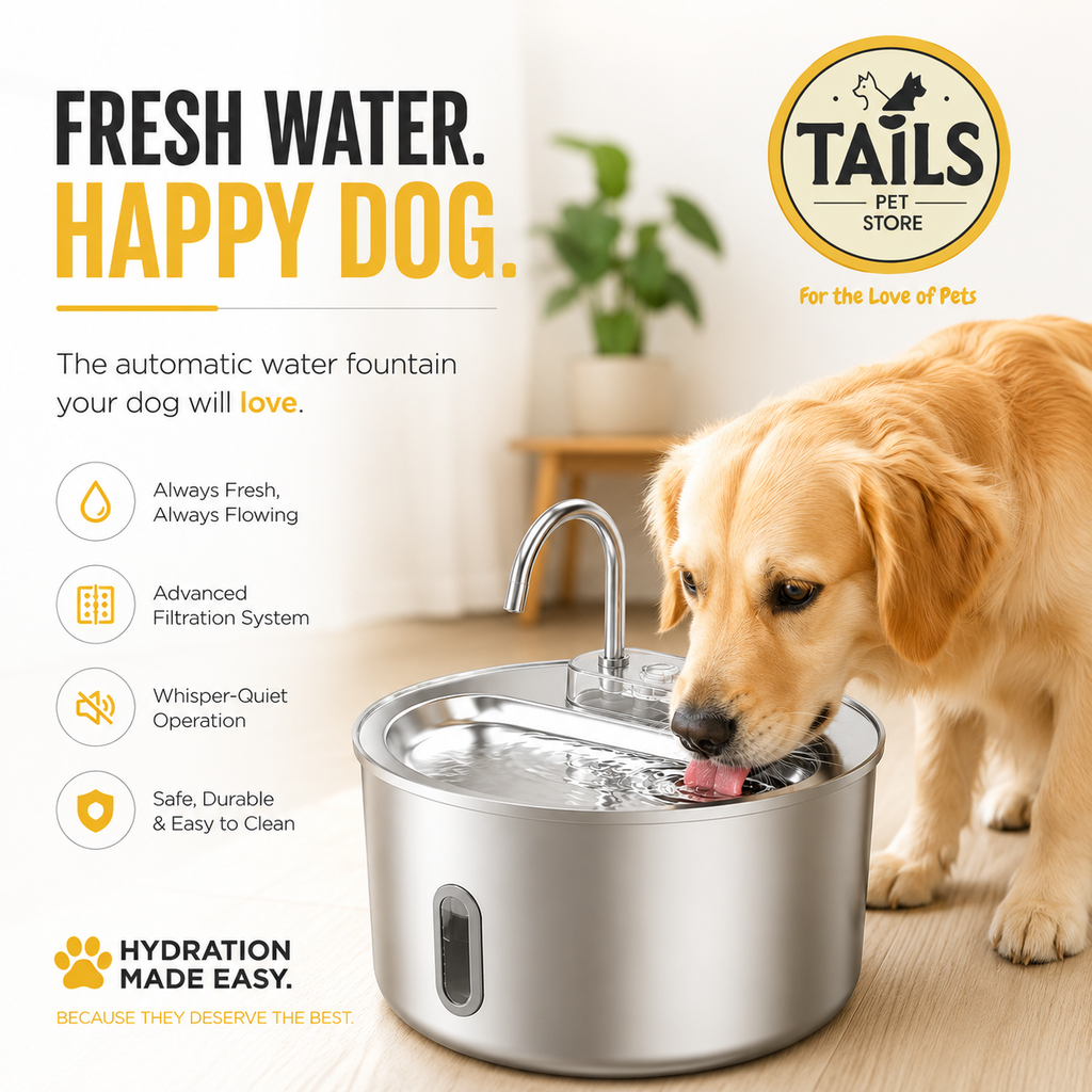 TailsPetStore Smart Stainless Steel Pet Water Dispenser - Healthy Hydration Made Easy